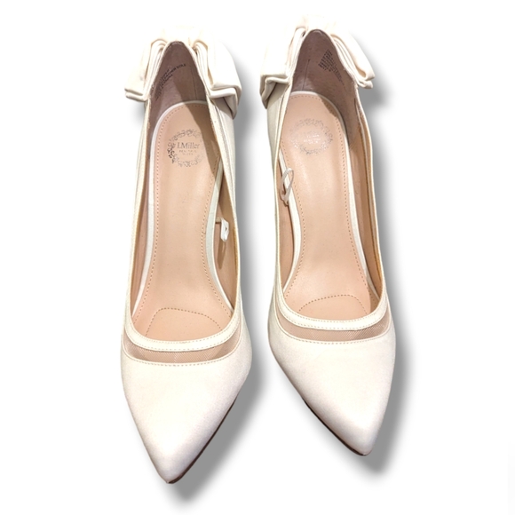 I. Miller Reyhan Women's Pumps Heels Pointed Toe White Bow Satin Mesh Bridal- 10 - Picture 5 of 10